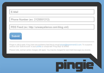Pingie rss to sms